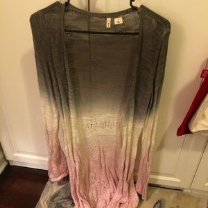 Long olive, cream, and pink ombré cardigan